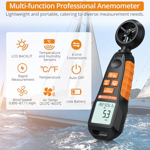 Neoteck Anemometer Wind Meter Tests Wind Speed and Airflow with 6 Velocity Measuring Units Backlight CFM Meter Measure Humidity and Temperature for HVAC Shooting Drone Driving Sailing Home Vent