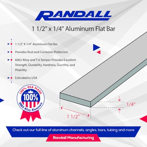 6 FT Aluminum Flat Bar – 1-1/2" Wide x 1/4" Thick – 6063 T6 Alloy | Strong, Lightweight, Corrosion-Resistant Metal for DIY, Fabrication, Framing, and Industrial Use | Made in USA