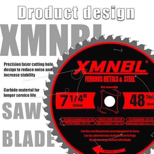 7 1/4 Inch Metal Cutting Saw Blade,Replace for Diablo D0748CF 7 1/4 Inch Metal and Stainless Steel Cutting Saw Blade,Compatible with 7-1/4 Inch Circular Saw,Cermet Carbide,5/8" Arbor,5X Longer Life - size: 7 1/4 Inch 48T Metal Chop Saw Blade