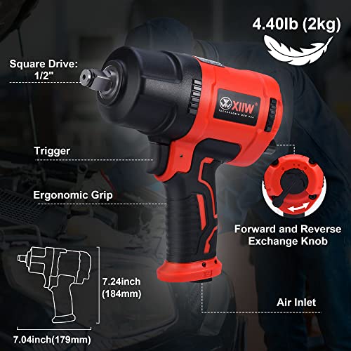 XIIW 1/2 Inch Air Impact Wrench, Max Torque 1560 ft-lbs, Lightweight 4.4 lb - size: 1/2 inch | 1560 ft-lbs 15 PCS Wrench + Socket Set