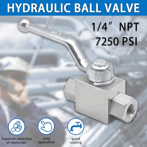 TieMin 1/4" NPT High Pressure Hydraulic Ball Valve 7250 PSI (500 Bar), 2-Way Carbon Steel Shut-Off Valve KHB-1/4NPT for Hydraulic Systems & Pressure Washers - color: 1/4" NPT, size: 2-Way