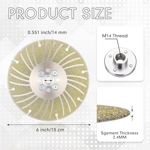 Zhehao Electroplated Diamond Grinding Wheel, 6" M14 Thread Angle Grinding Wheel Indestructible Multitool Diamond Blade Disc for Cutting Concrete Marble Shaping Porcelain Stoneware Tile Granite - size: 6"