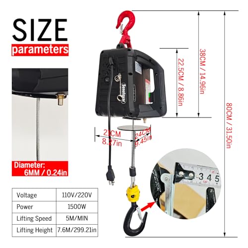 Electric Hoist Winch 3 in 1,1100lbs Electric Hoist 110 Volt 1500W Portable Electric Winch with Remote Control/Manual/Cable,Chain Hoist Overload Protection 25ft Lifting Height for Towing&Copper Motor - color: 3 in 1 Electric Hoist/Manual
