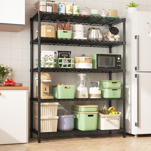 45" W x 20" D x 72" H Heavy Duty Wire Shelving Unit, 5-Tier Utility Storage Rack 2000 lbs Capacity, Adjustable Garage Shelves for Kitchen Garage Pantry, Easy Assembly - color: Black, size: 45" L x 20" W x 72" H