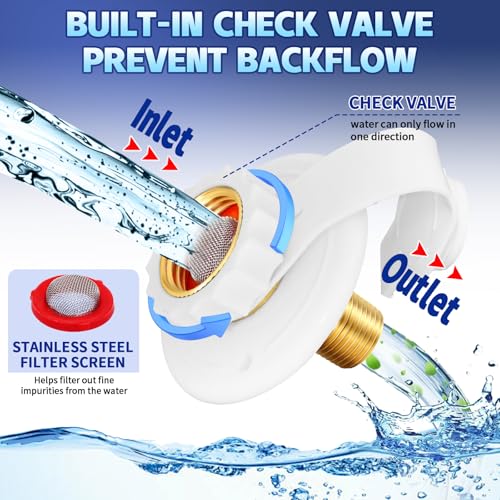 Boltigen RV Water Inlet Replacement Check Valve, Brass City Fresh Water Fill Inlet Flange, 3/4'' NH Female to 1/2'' NPT Male Hose Connector with Backflow Preventer for RV Camper - color: White Small Flange
