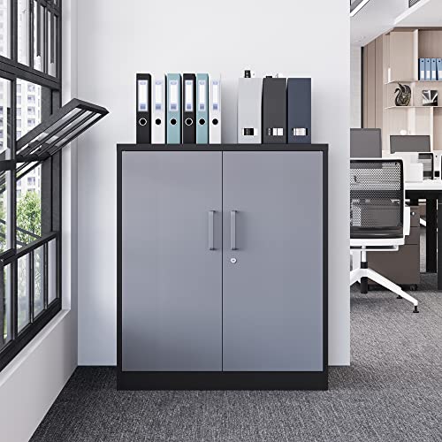 Letaya Metal Storage Cabinets with Lock Door and Shelves, Steel Garage Tool Cabinets for Home,Office, Warehouse,Lockers (36“-Black&Gray) - color: Black Grey, size: 35.4 X 32 X 16 In(H X W X D)