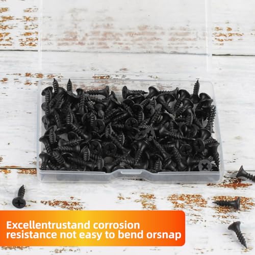 Black Wood Screws 163PCS #6x3/4 Flat Head Self-Tapping - color: Black 163 pcs