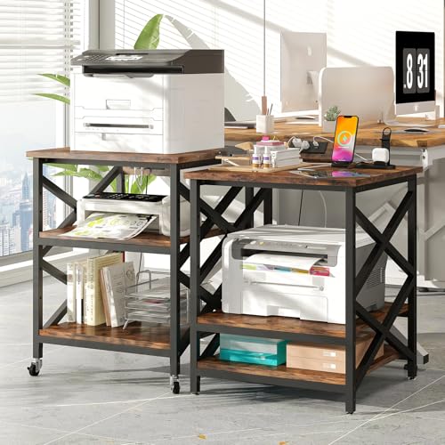 METYERRY 24"x23.6" Large Printer Stand with Power Outlet, 3 Tier Cart - color: Rustic Brown