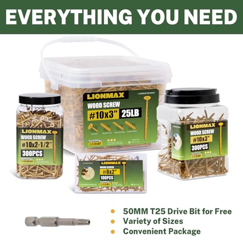 LIONMAX Deck Screws 2-1/2 Inch, Exterior Wood Screws #8 x 2.5, 1000PCS, Tan - color: Tan, size: #8 x 2-1/2"