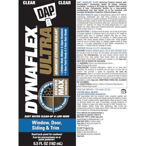 DAP Dynaflex Ultra Advanced Exterior Sealant, Clear, 5.5 Oz (7079818207)