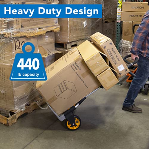 Mount-It! Folding Dolly, Aluminum Trolley, Industrial Grade Heavy Duty 440 Lb Capacity Hand Truck with Durable Rubber Wheels, Ergonomic Telescoping Handle for Indoor Outdoor, Foldable & Moving Dolly - size: 440 Lb Capacity