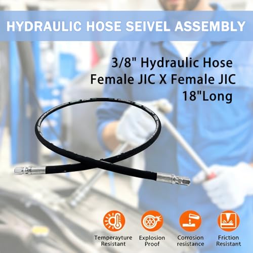 Jooptoolwook Hydraulic Hose Swivel Assembly 3/8" Hydraulic Hose with Female JIC X Female JIC 18" Long 4785 psi, Black - size: 26711-06-06-18in