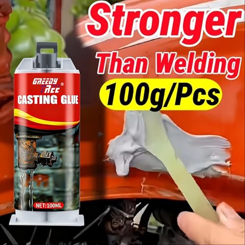 Casting Glue - High Strength Metal Repair Epoxy, Heat Resistant Waterproof Permanent Bond for Pipe Leaks, Cast Iron, Stainless Steel, Plastic & Automotive Repairs, with Mixing Nozzles