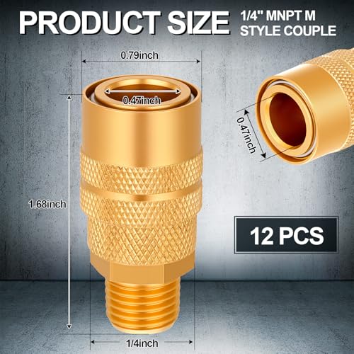 Yaocom 12 Pcs MNPT M Type 1/4" Air Hose Fittings Industrial Coupler, Brass - color: Brass, size: MNPT M Type