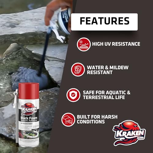 Kraken Bond Black Spray Waterfall Foam Sealant Straw Use 2x12 oz & Aquarium Silicone Sealant 2x10.1 fl. oz – Bundle for Vivarium, Terrarium, Fountain & Aquascape Background, Caulking Gun Not Included - size: 2 Pack (Habitat)