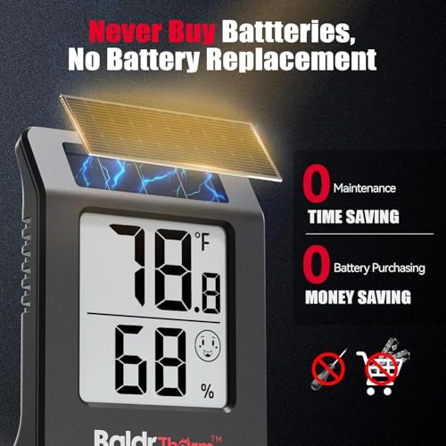 2.2'' Digital Thermometer and Hygrometer Meter, Solar-Powered Indoor Temperature Sensor Humidity Monitor, Humidity Gauge for Baby Rooms, Bedrooms, Home, Office, and Wine Cellars, Black, 2Pack - color: Black, 2Pack
