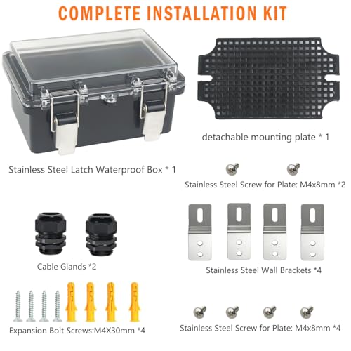 Electrical Junction Box, IP67 Waterproof Outdoor Box ABS Plastic Enclosure with Stainless Steel Latches & Brackets, Hinge Clear Cover Project Box with Mounting Plate 5.9"x3.9"x2.8" - color: Black-Clear, size: 5.9"x3.9"x2.8"