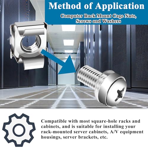 45‑Pack M6 x16mm Rack Screws, Cage Nuts & Washers Server Cabinet - color: 45Pack-M6 x 16mm-Silver