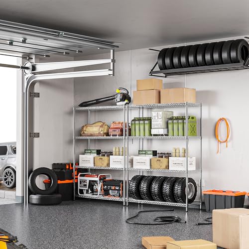 IZEUK 4-Tier Adjustable Heavy Duty Metal Wire Shelving Unit, Wide Storage Rack Organizer for Garage, Kitchen, Office, Dorm, Warehouse (Silver, 15.8" D x 45.8" W x 59.4" H, 1400 lbs Capacity) - color: Chrome, size: 4 Tier, 15.8" D x 45.8" W x 59.4" H
