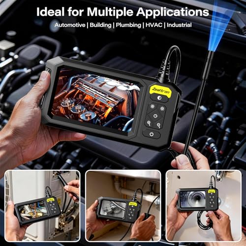 Borescope with Light, 1920P HD Endoscope Inspection Camera with 4.3" IPS Screen, 8mm Lens IP67 Waterproof with 8 LEDs, 16.5ft Semi-Rigid Snake Camera for Automotive Pipe Inspection