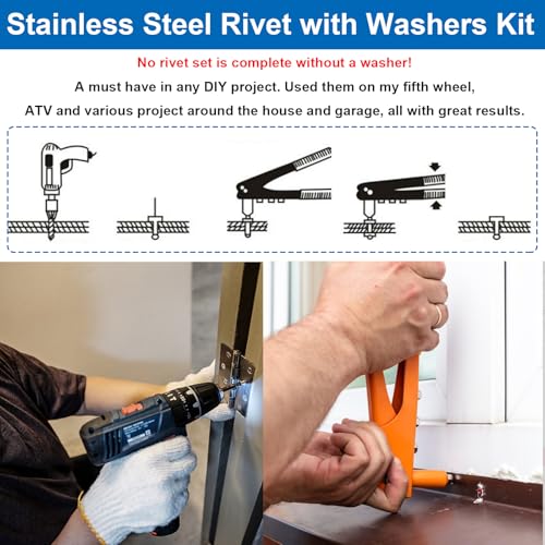 240pcs 304 Stainless Steel Rivets with Washers Assorted kit - color: 240Pcs