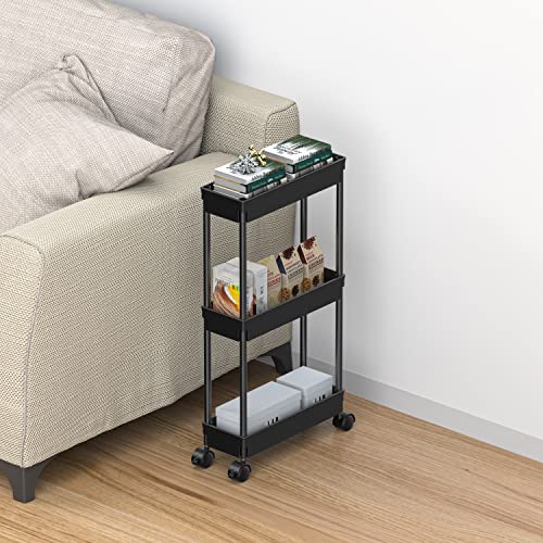 Sooyee 3 Tier Rolling Cart with Wheels, Black - color: Black, size: Slim 3 Tier
