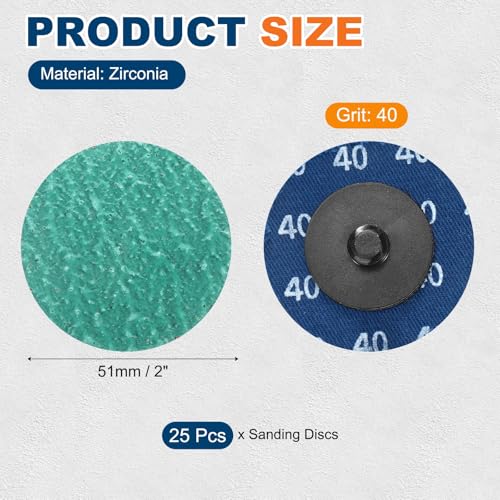 25 Pcs 2" 40 Grit Zirconia Quick Change Sanding Discs - size: 40 Grit