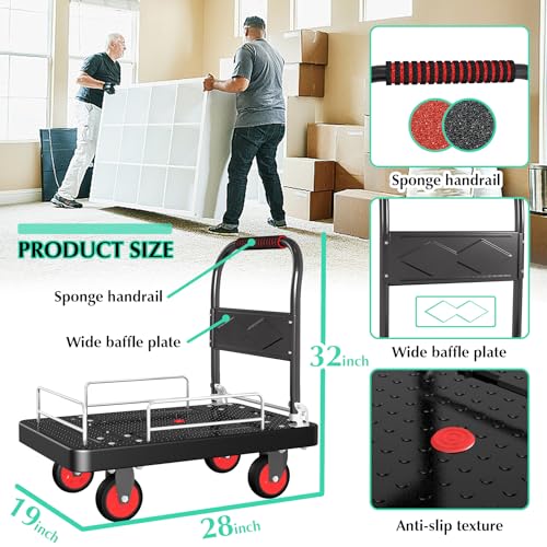 Foldable Platform Truck Cart with 3 Fence 1100lbs Capacity - color: Black, size: 28"x19"