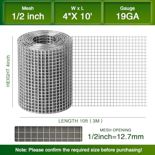 Chicken Wire Fence,Hardware Cloth 1/2 Inch 4inx10ft (19 GA) - color: 1/2inch, size: 4in x 10ft
