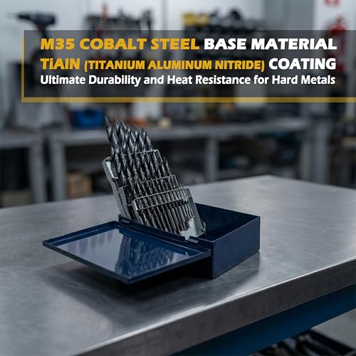 Steel Vision 29pc Hyper-Step M35 Cobalt Drill Bit Set, AlTiN Coated, 1/16" to 1/2" by 64ths, Split Point Metal Drill Bits for Stainless Steel, Hardened Steel, Cast Iron - style: 29 pc Stepped Drill