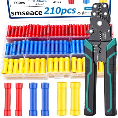 smseace 210PCS Wire Butt connectors with Crimping Tool - size: 211Pcs