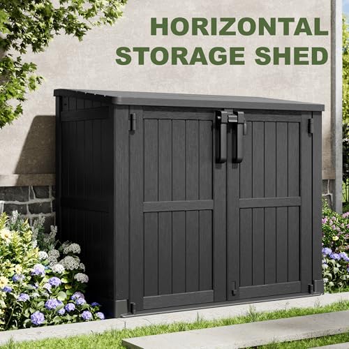 36 Cu Ft Resin Outdoor Storage Shed, Weatherproof Horizontal Outdoor Storage Cabinet with Dual Lock Door for Backyard, Patio, Garage, Garden(Black) - color: Black, size: 36 Cu Ft
