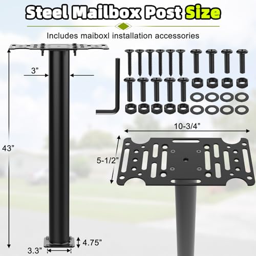 43" Black Metal Mailbox Post for Outside - size: 43" Post