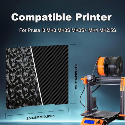 254x241mm 3D Printer Build Plate Smooth PEO+Smooth PET Spring Steel Sheet for Prusa I3 MK3/MK3S/MK3S+/MK2.5S Heated Bed (Carbon Fiber + Diamond Pattern) - size: 254x241mm