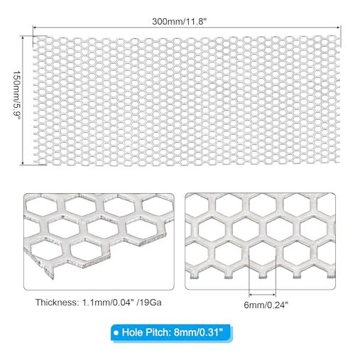 PATIKIL 11.8" x 5.9" Perforated Metal Sheets, 19Ga 0.24" Hexagonal Hole 304 Stainless Steel Mesh Stagger Expanded Perforated Metal Plate for Ventilation Grill Security Grates - size: 11.8" x 5.9"