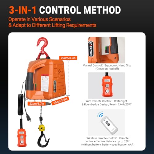Electric Hoist Winch 1100Lbs Capacity for Garage, Workshop