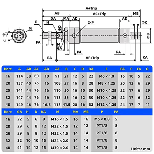 TAILONZ PNEUMATIC 25mm Bore 75mm Stroke Air Cylinder Double Action with Y Connector and 2Pcs 6mm Fitting MAL25x75 - size: 25mm Bore 75mm Stroke