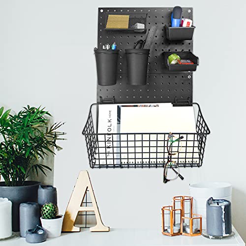 G.CORE 2 Pack Pegboard Baskets, Black Metal Shelves Hooks to 1/8" and 1/4" Hole Peg Boards, Peg Board Baskets Bins Set - Tools Workbench Garage Storage Wall Mount Organizer Attachments (2 Large) - size: Large, style: 2 Large