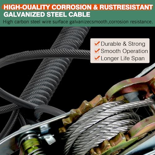 5T Come Along Winch, 11000lbs Pulling Capacity, 12ft Steel Cable - size: 5T-11000lbs-12FT-3Hook