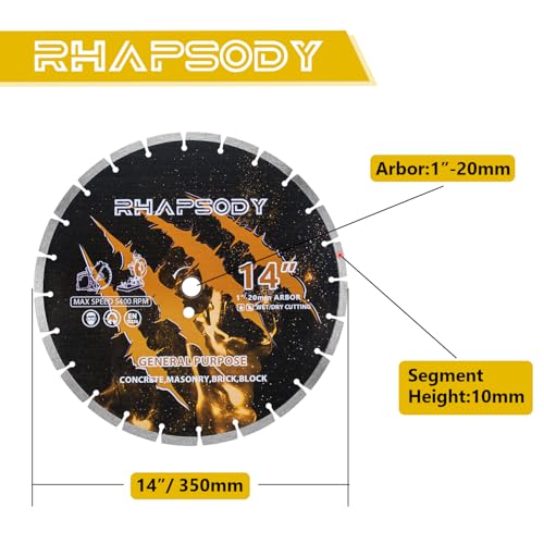 RHAPSODY 14 Inch Diamond Saw Blade, Segmented General Purpose Blade - color: Segmented Blade, size: 14Inch
