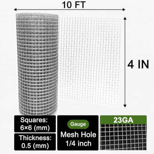 Hardware Cloth 1/4in 23G,Galvanized Weld Roden Proof Mesh,4"x10Ft