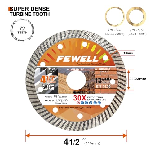 FEWELL 4.5Inch Diamond Saw Blade,Super Thin Ceramic Saw Blade (3 Packs) - size: 4.5"