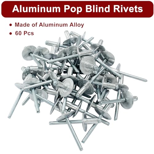 Aluminum Blind Rivets, 3/16" x 1/2", Silver, 60 Pcs - color: Silver, size: 3/16" x 1/2"