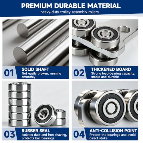 8 Wheel Trolley Assembly Rollers.Eight Bearing Trolley Assembly.The top of the Trolley has Room for Set Screws, Allowing the use of a 1-5/8" high Strut Channel or Higher Metal Strut Channel. - style: D-8Wheel Trolley 2pcs