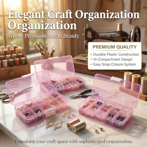 4Pcs 15-Grid Plastic Organizer Boxes, Stackable Craft Storage Cases - color: 4pcs- Pink