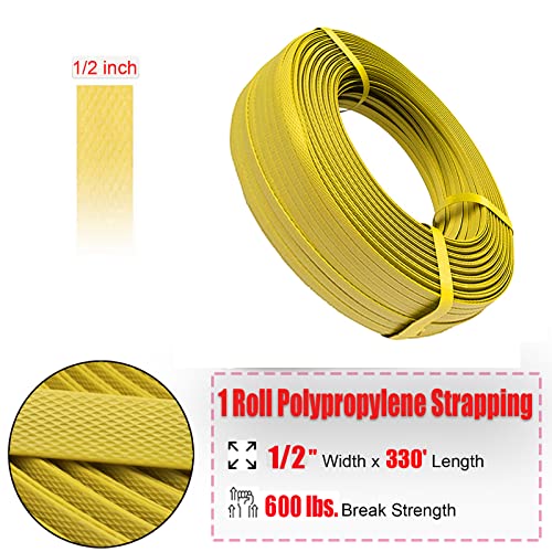 Poly Strapping 1/2" Plastic Strapping, 600lbs Break Strength, Yellow - color: 330FT Poly Strapping 1/2"