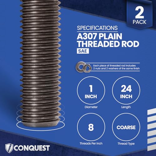 Conquest A307 Unfinished Threaded Rod 1"-8 x 24 - size: 1"-8 x 2'
