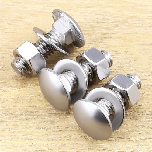 3/8-16 x 1 Carriage Bolts Kits, Grade A2-70, 304 Stainless Steel Carriage Screws with Hex Nuts and Washers, Round Head Square Neck, Coarse Thread, 8 Sets - size: 3/8-16 x 1"