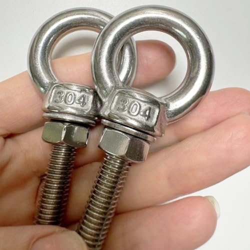 304 Stainless Steel Eye Bolt, 2 PCS M8 Heavy Duty Lifting Ring 4" Threaded Eyebolt Shoulder Eye Bolts with Nuts and Flat Washers(Thread Length 100mm) - size: m80x100(2pcs)