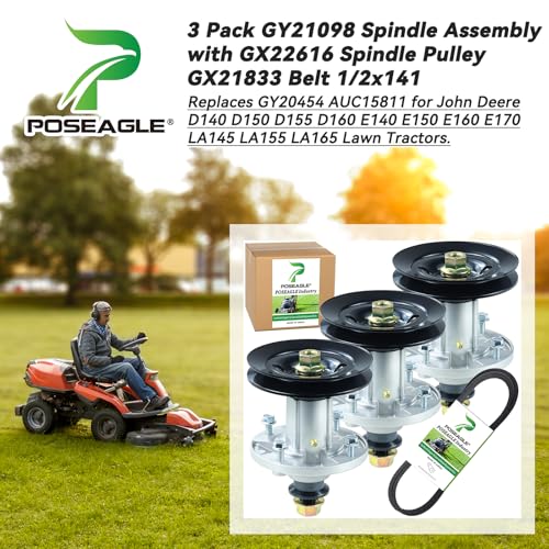 3 Pcs GY21098 Spindle Assembly for John Deere D140 E140 LA145 Deck - color: A10 3xSpindle+3xGX22616+1/2x141 Belt